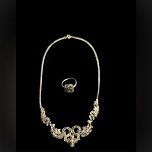 Vintage Sterling 925 silver necklace hematite stones with matching ring